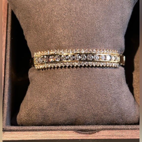 Estate 2.20 CTW Diamond Channel Set Gold Bangle Bracelet - Picture 1 of 4